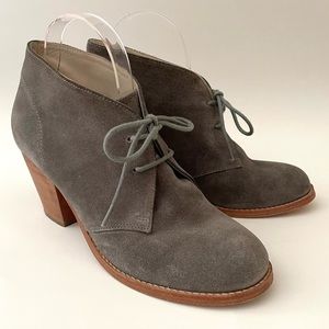BODEN Lace Up Stacked Heel Suede Leather Booties Boots Gray